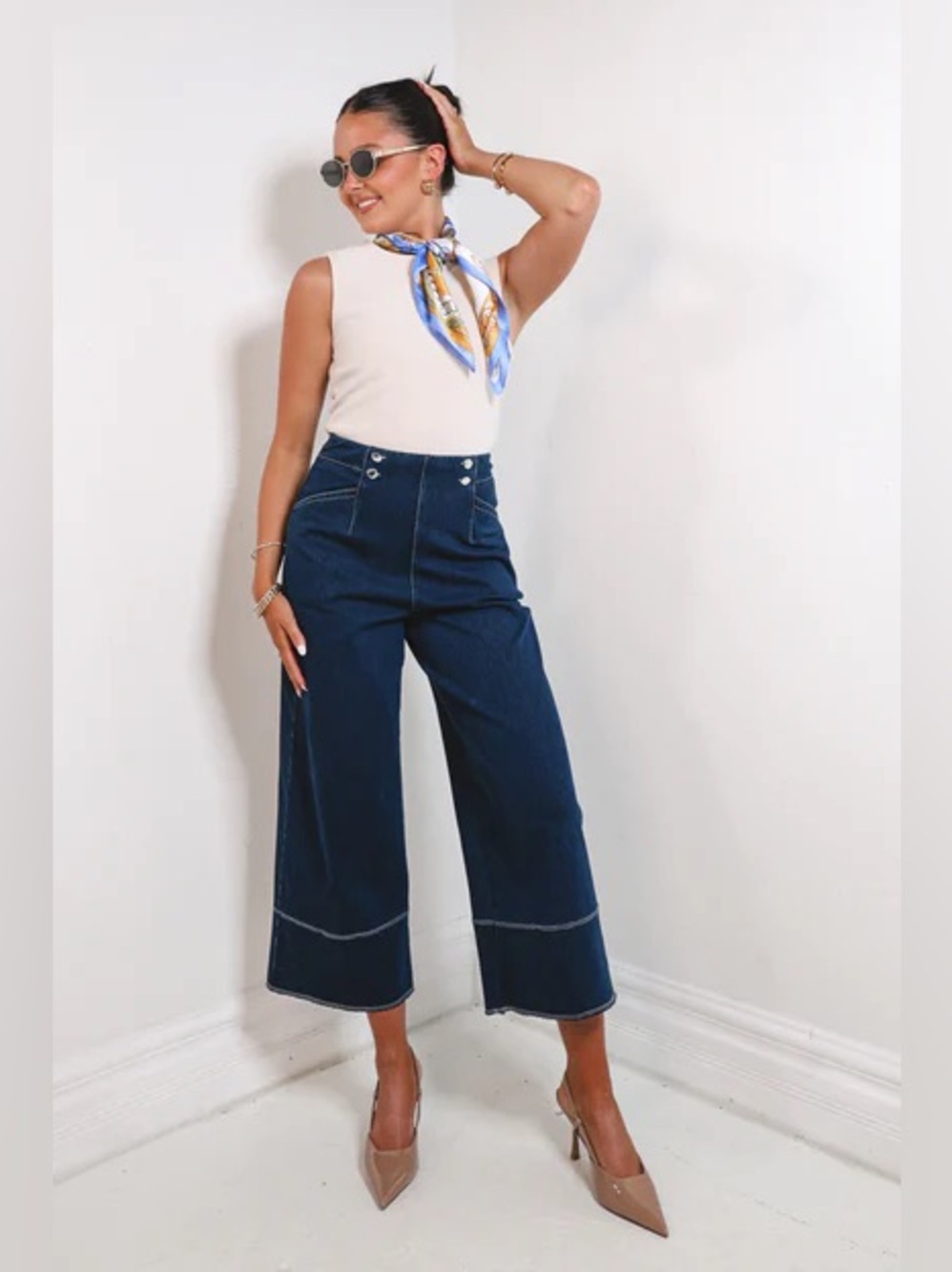 NWT Lysse Dion Sailor Cropped Palazzo Jeans